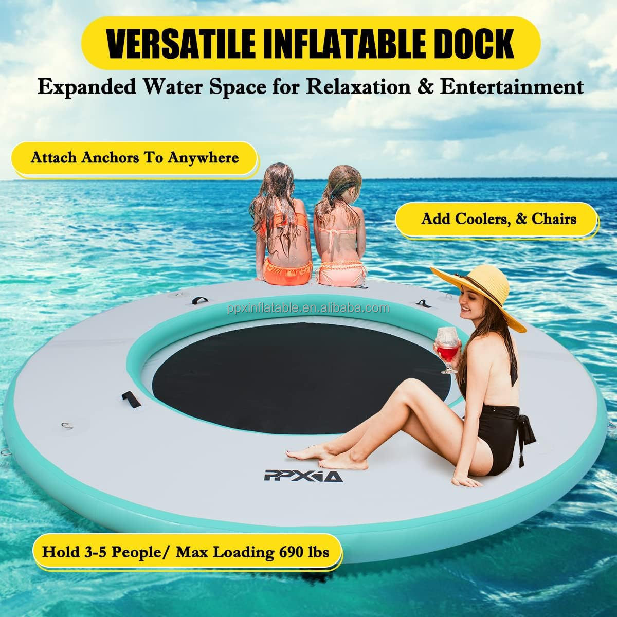 Round Inflatable Floating Dock Stable Raft for Beach Lake Pool Rafting and Recreation movable outdoor deck platform complete