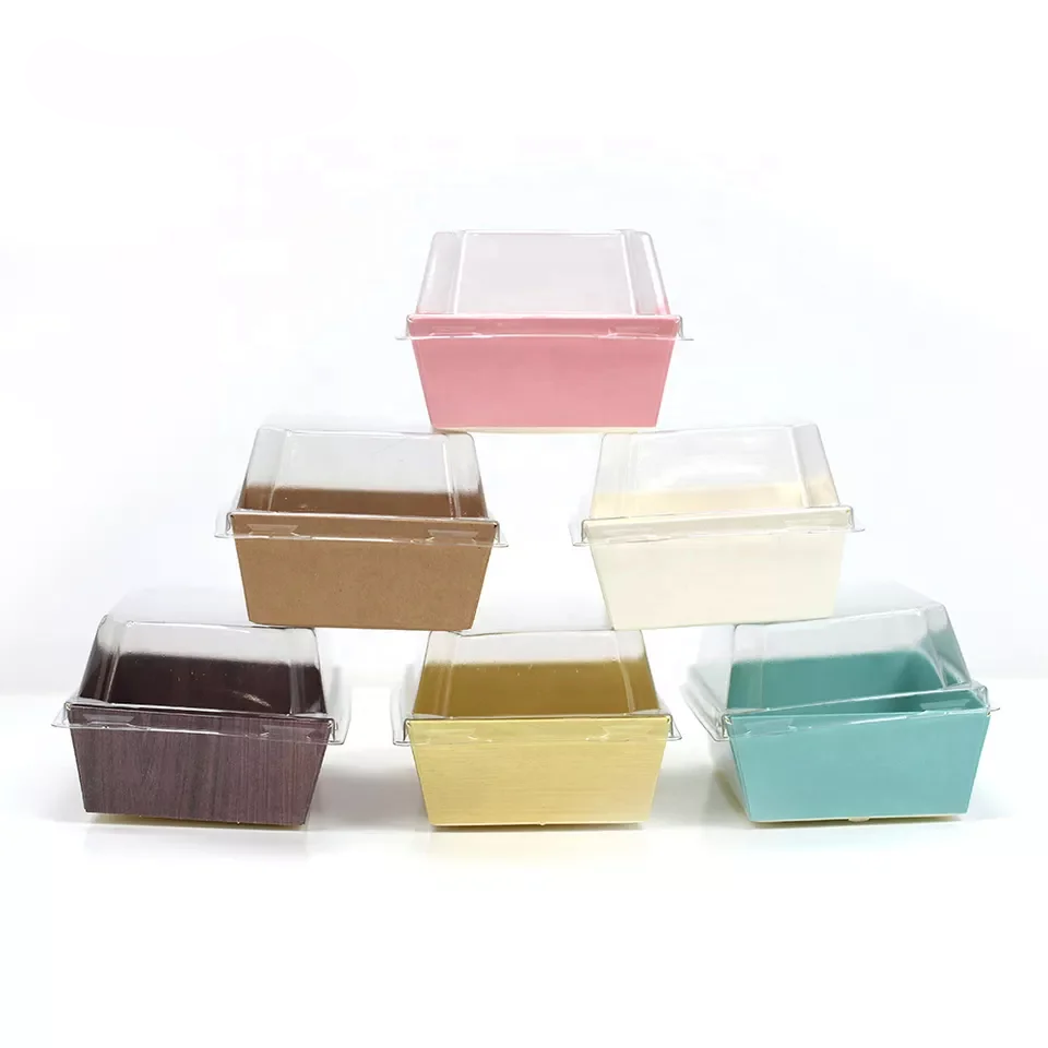 Custom Bakery Dessert Cookie Pastry Paper Packaging Transparent Cake Box with Clear PVC