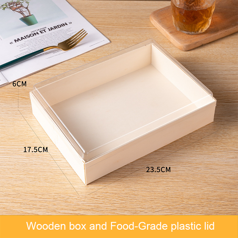 Disposable biodegradable fast food box, high grade commercial Sushi wooden box salad packing box