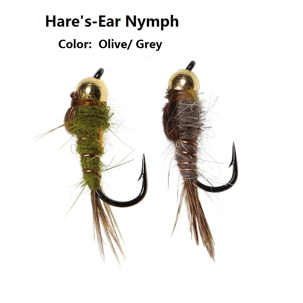 Brass Bead Head Hares Ear Nymph Trout Fly Tying Hook Fishing Flies Fly Fishing Lure Baits