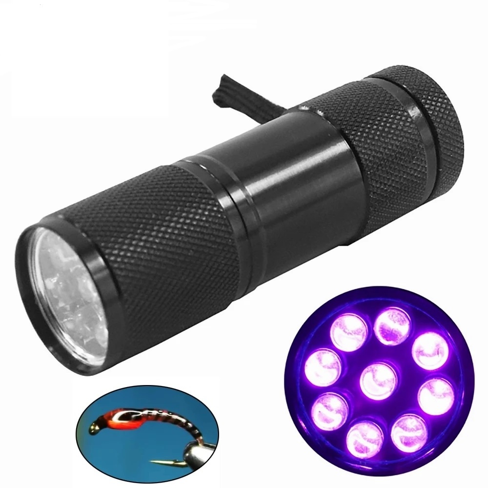 9 LEDs UV Flashlight Universal UV Glue Cure Light Torch Fishing Nymph Buzzer Head Fly Curing Tools