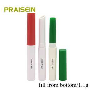 Slim round lipstick tube with printed plastic cosmetic packaging flow backward empty lipstick pen container