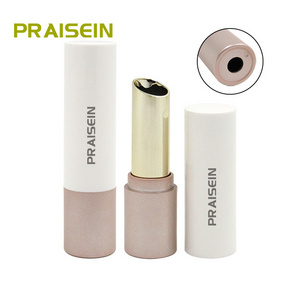 Spray metallic color round empty lipstick container custom clasp type flow backward lipstick tube cosmetic packaging