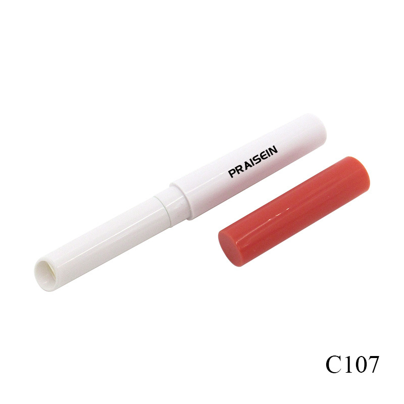 Slim round lipstick tube with printed plastic cosmetic packaging flow backward empty lipstick pen container