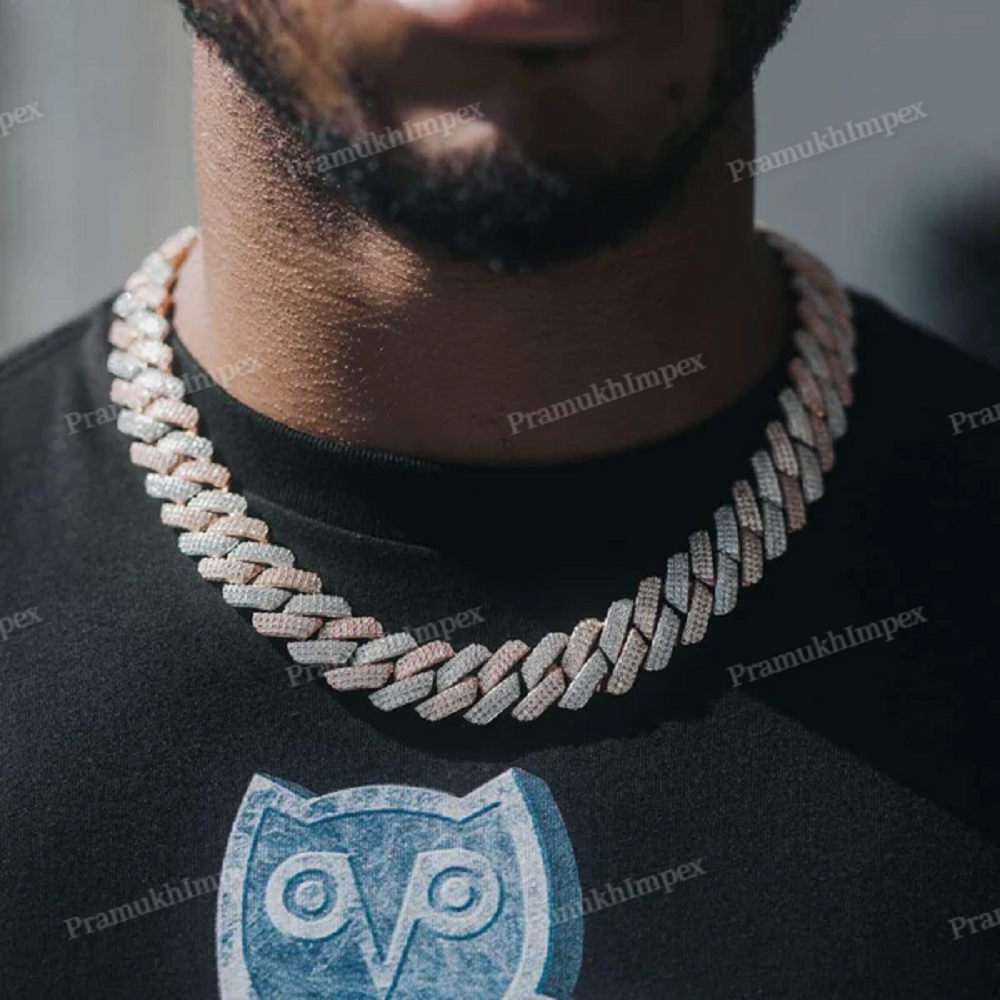 Artificial Diamond Chain For Man Iced Out VVS Moissanite Hip Hop Cuban Link Chain Necklace Two Tone White And Rose Gold Chains