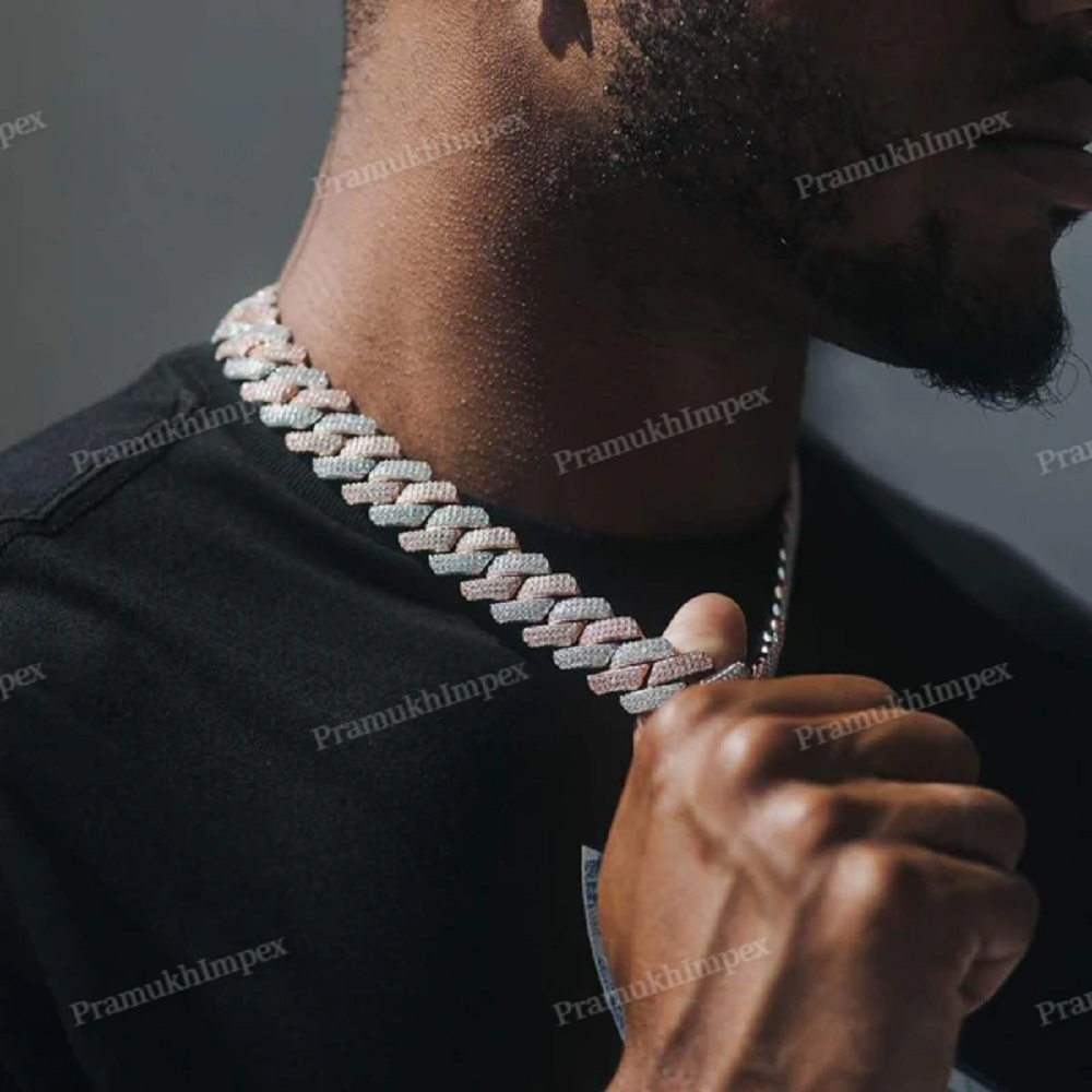 Artificial Diamond Chain For Man Iced Out VVS Moissanite Hip Hop Cuban Link Chain Necklace Two Tone White And Rose Gold Chains