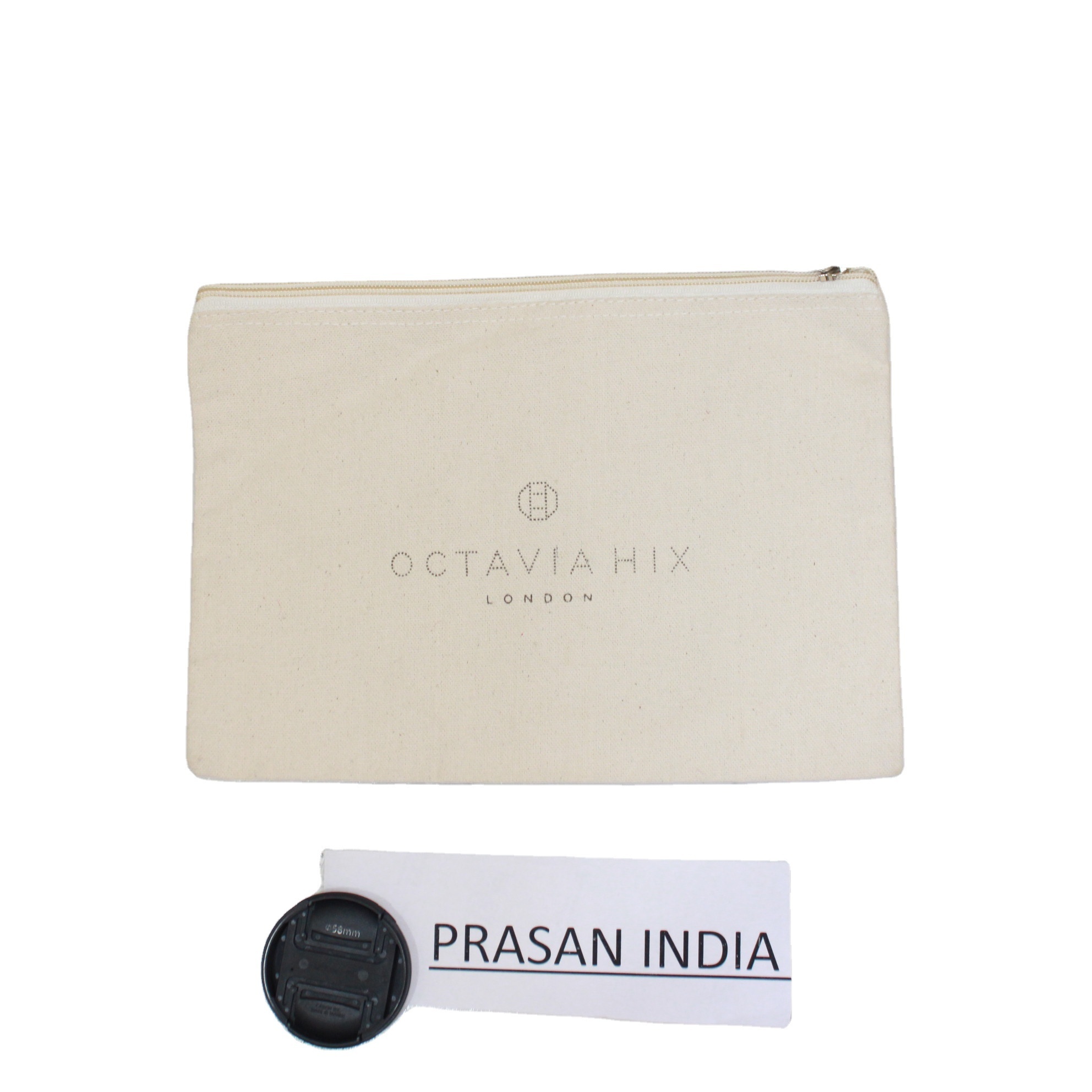 Multipurpose Canvas Cotton Muslin Calico Zipper with Puller Cosmetic Pouch Bag Crafted by Indian Factory Prasan India