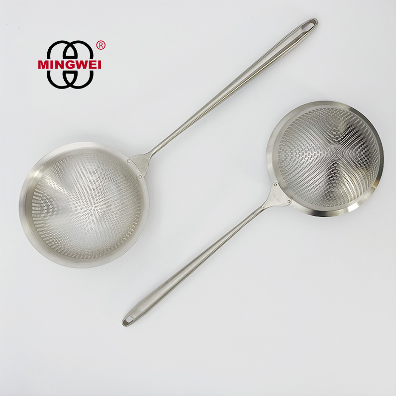 MINGWEI Fine Mesh 304 Stainless Steel Mesh Kitchen Food Scoop Strainer Manufacturer Skimmer Strainer Colander