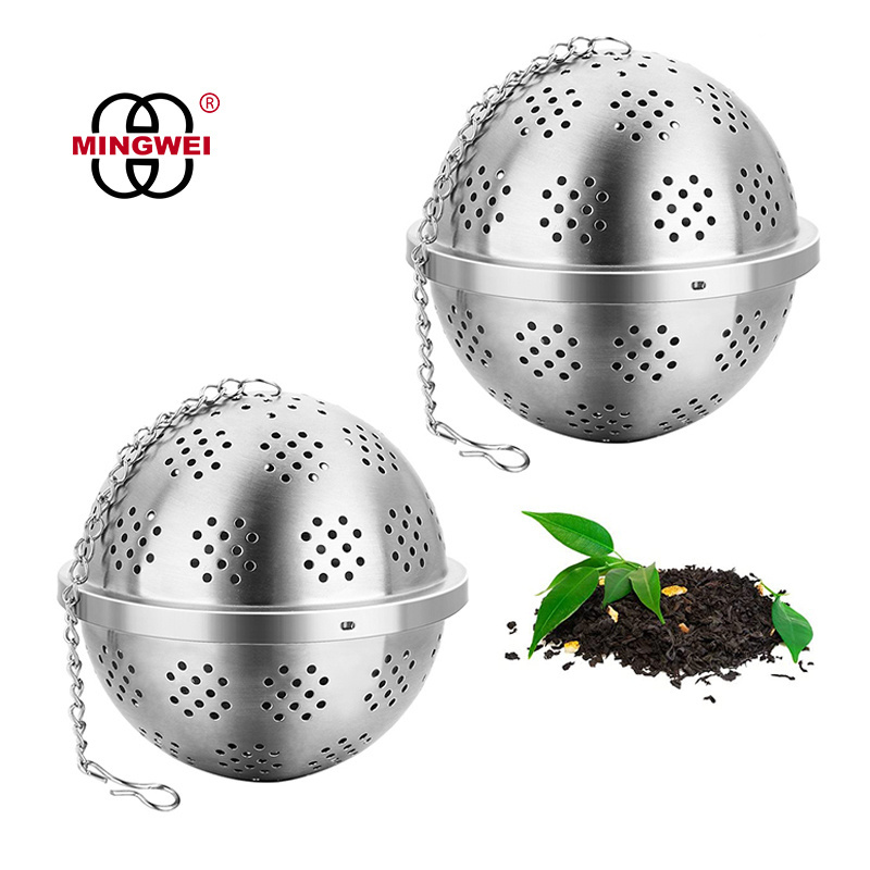 MINGWEI Steel Round Loose Leaf Herbal Tea Ball Infuser Strainer Set For Loose Tea Fine Mesh Tea Steeper With Lid