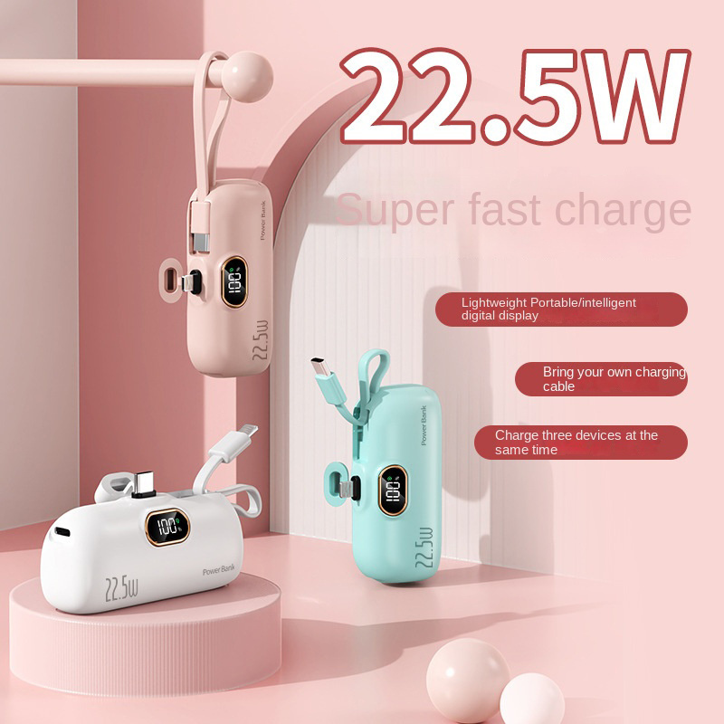 2023 New Keychain Charger 5000mah Mini Portable KC Power Bank Fast Charging with cable Customized Universal Wireless Charger