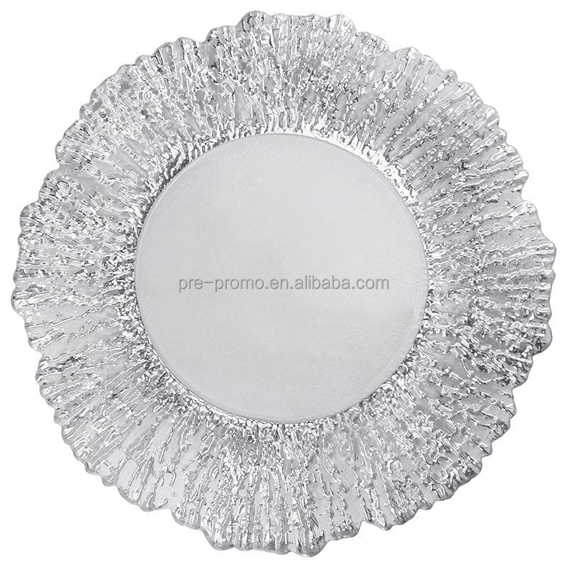 Wholesale wedding table clear silver gold glass charger plate