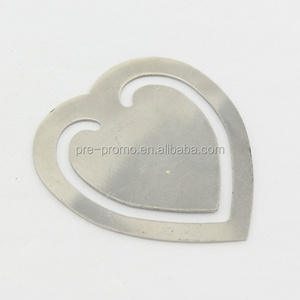 Custom wholesale blank stainless steel heart shape bookmark