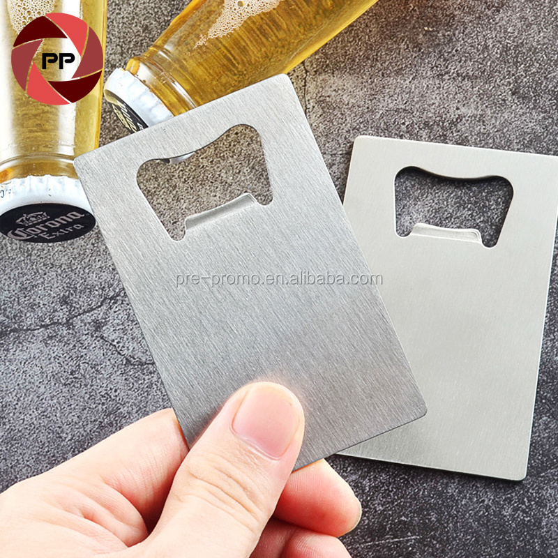 Stocked stainless steel silver credit card bottle opener