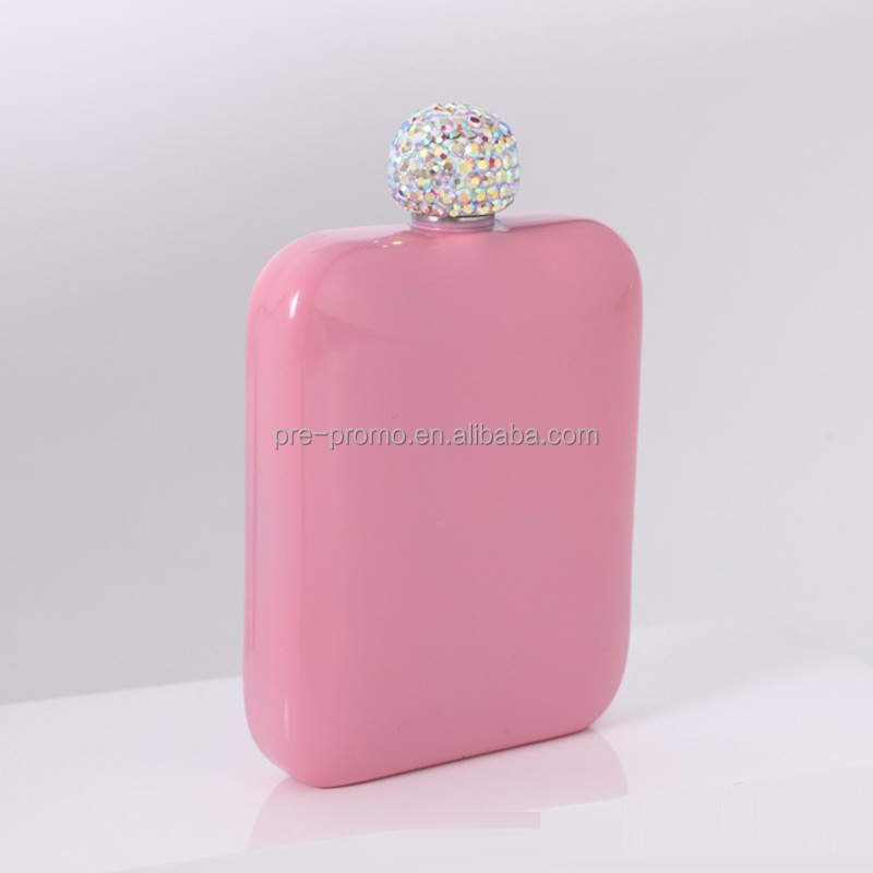 Wholesale Portable Square shape Stainless Steel 18/8 6oz Alcohol hip flask with diamond lid