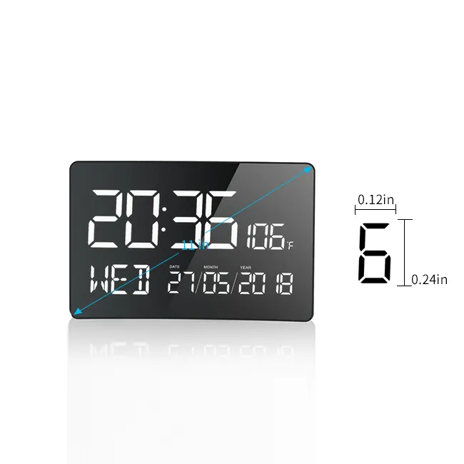 LED 11 inch large letter display time week calendar and temperature with adjustable brightness digital living room clock