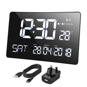 LED 11 inch large letter display time week calendar and temperature with adjustable brightness digital living room clock