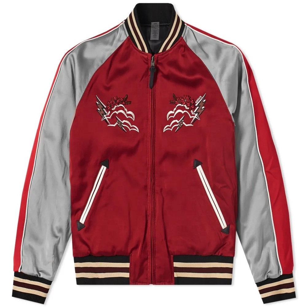 Wholesale Custom Nylon Satin Embroidered Jackets / 100% Polyester Satin Bomber Jacket / Varsity Logo Embroidery Jacket