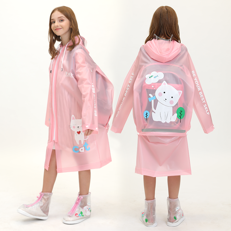 2023 trendy rainwear Rain Coats pink Rain Poncho Jacket Boys and Girls kids waterproof clear transparent raincoat for kids