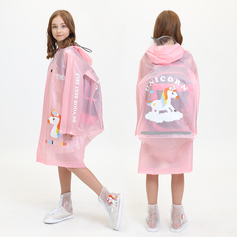 2023 trendy rainwear Rain Coats pink Rain Poncho Jacket Boys and Girls kids waterproof clear transparent raincoat for kids