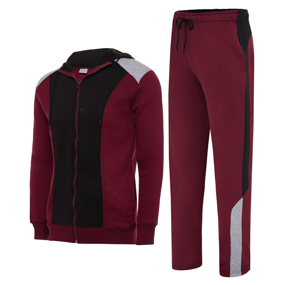 Men Track Suits 2 Pieces Set Full Zip Sweatsuit Men Hooded Tracksuit Athletic Sports Set Black-Maroon M