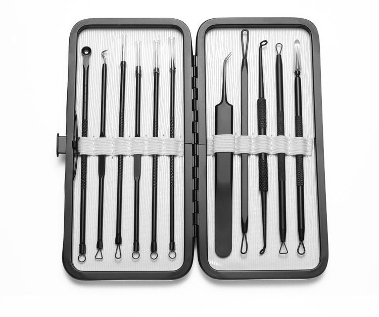 Professional 11pcs/set Stainless Steel Acne Blackhead Remover Kit Blemish Needle Extractor