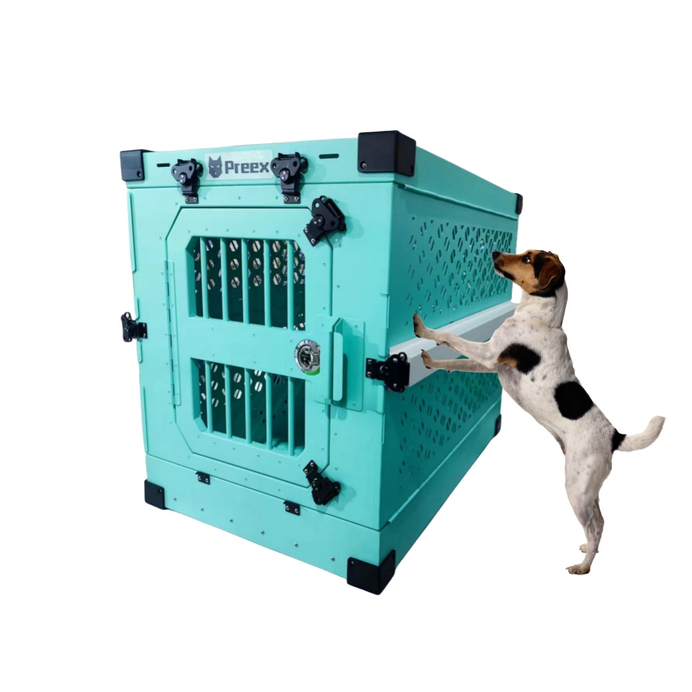 Preex XXL Blue Stackable Pet Cage Aluminum Dog Kennel Collapsible Dog Crate for Travel