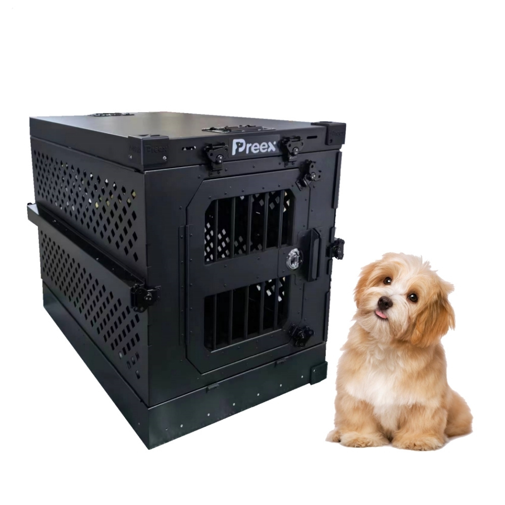 USA Popular Black Foldable Durable Aluminium Dog Box Large Collapsible Portable Heavy Duty Dog Crate