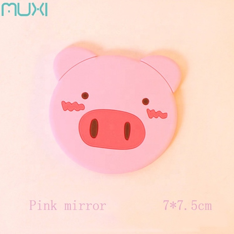 Promotional Pig Cartoon Design Single Side Silicone Pocket Mirror For Children