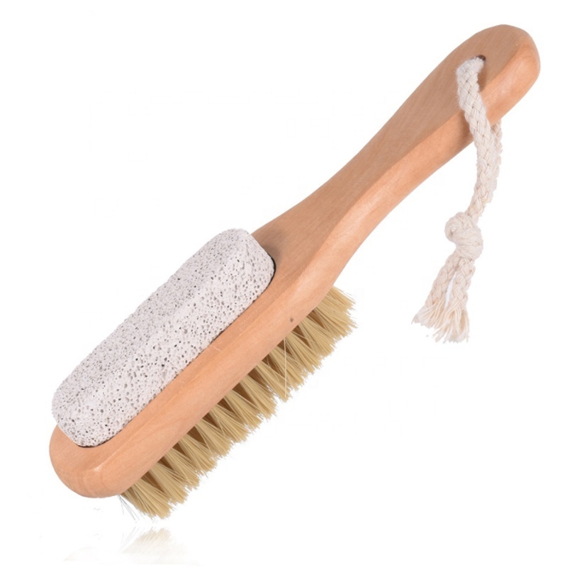 Dual Side Wooden Handle Foot Brush Exfoliating Bath Pumice Stone Brush