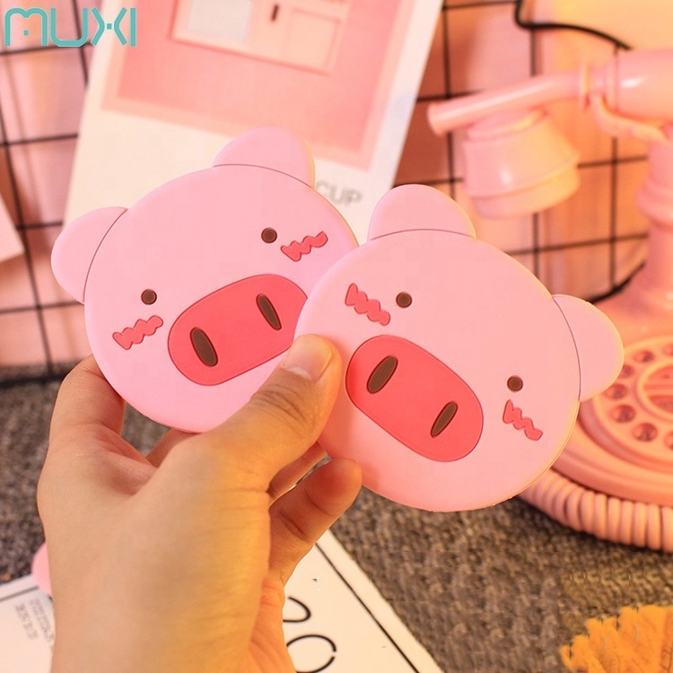 Promotional Pig Cartoon Design Single Side Silicone Pocket Mirror For Children