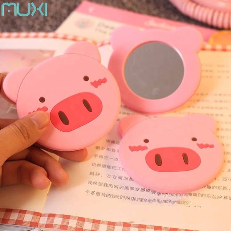 Promotional Pig Cartoon Design Single Side Silicone Pocket Mirror For Children