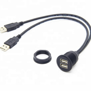 USB 2.0 2 Ports Dual flush Mount Cable -USB Extension Flush, Dash, Panel Mount Cable