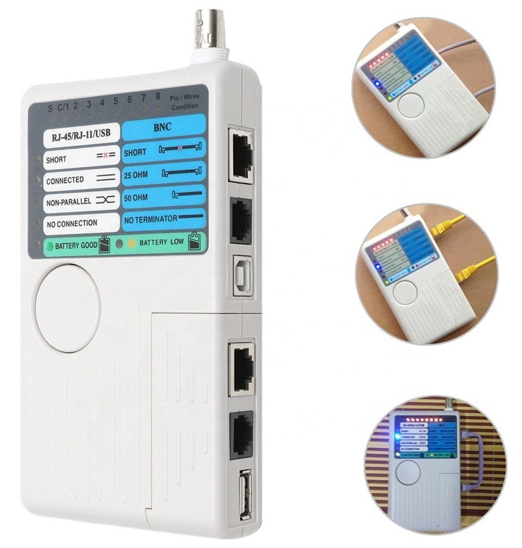 Free Shipping 4 In1 RJ11 RJ45 Network Cable Tester USB BNC LAN Cable Cat5 Cat6 Wire Tester Tracker Detector Network Tool