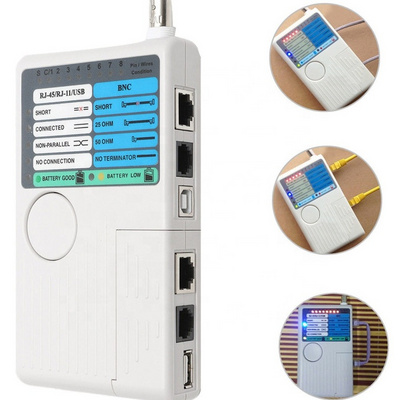 Free Shipping 4 In1 RJ11 RJ45 Network Cable Tester USB BNC LAN Cable Cat5 Cat6 Wire Tester Tracker Detector Network Tool