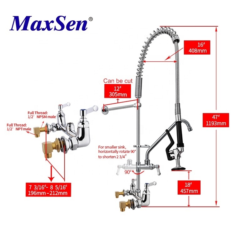 Commercial Wall Mount Pre rinse Faucet Factory Hot and Cold Pre rinse Faucet Dishwasher Pre rinse Faucet