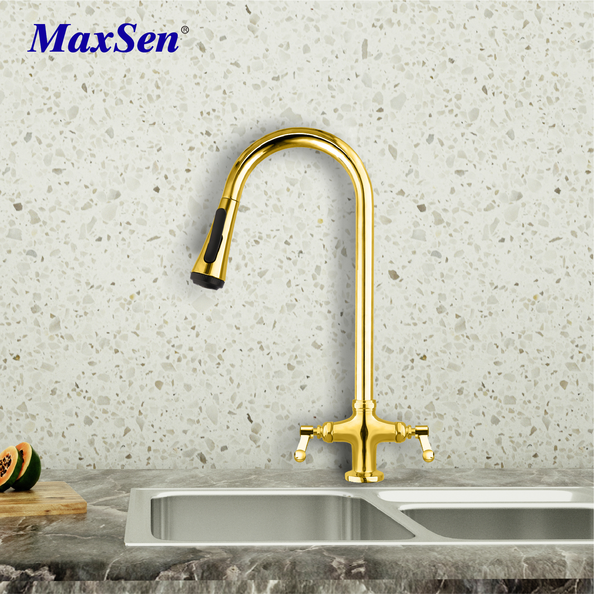 Maxsen Brass Gold Pull out Kitchen Sink Faucet Hot and Cold Gold Pull out Kitchen Sink Faucet with Sprayer