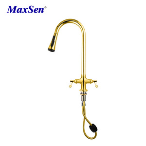 Maxsen Brass Gold Pull out Kitchen Sink Faucet Hot and Cold Gold Pull out Kitchen Sink Faucet with Sprayer