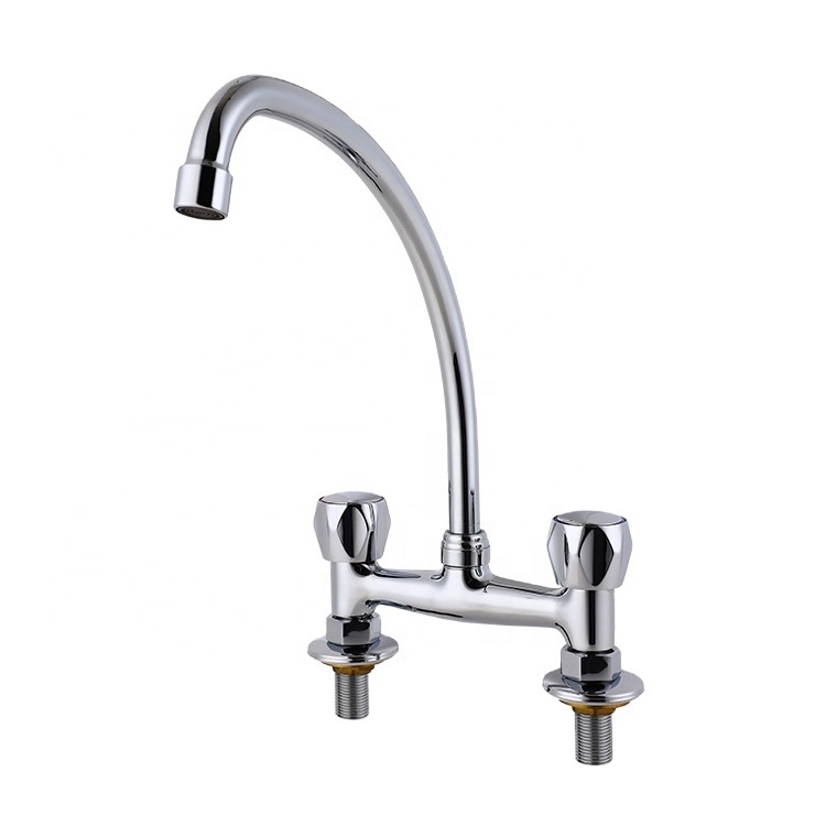 Dual Handle Deck Mounted Standard Copper High Arc Kitchen Sink Faucet