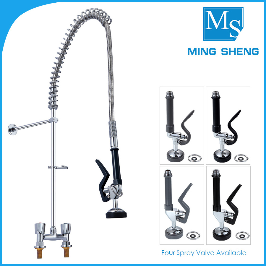 Restaurant Food Service Chrome Plating Dual Handle Brass Pre Rinse Faucet for Kitchen