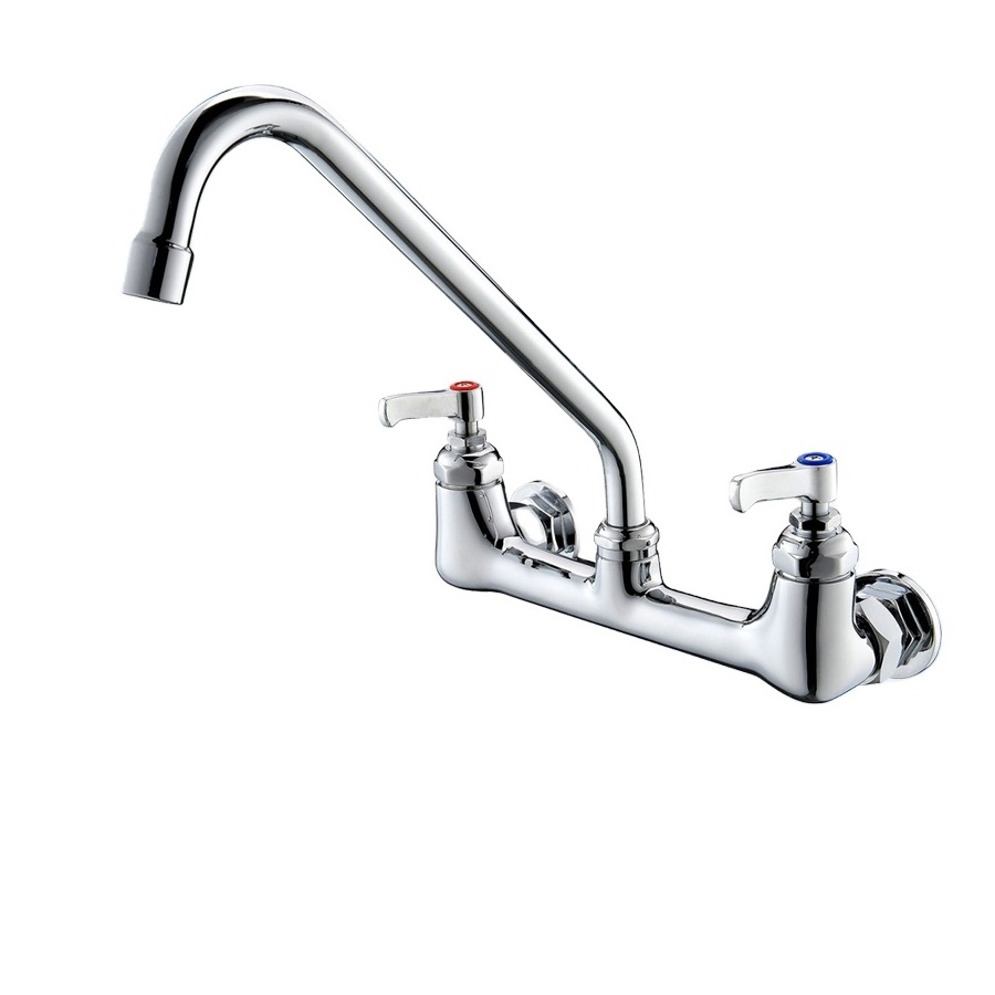 China Sanitary Fittings Manufacturers Chrome Double Handles Wall Mount Kitchen Sink Faucet