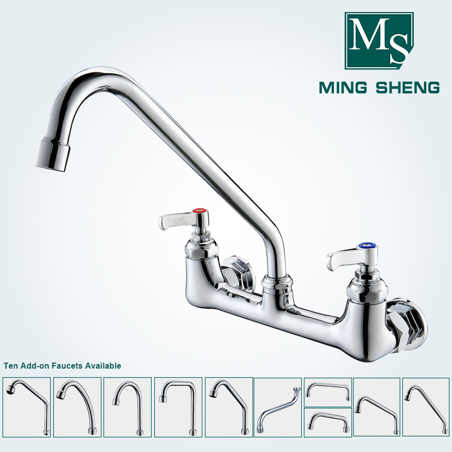 China Sanitary Fittings Manufacturers Chrome Double Handles Wall Mount Kitchen Sink Faucet