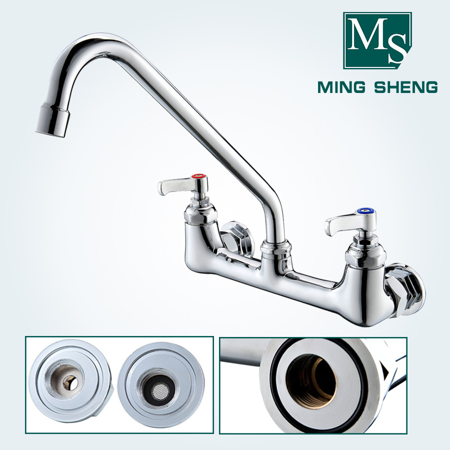 China Sanitary Fittings Manufacturers Chrome Double Handles Wall Mount Kitchen Sink Faucet