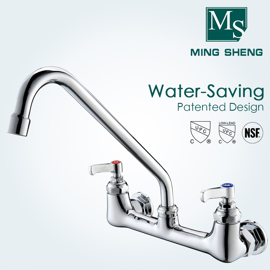 China Sanitary Fittings Manufacturers Chrome Double Handles Wall Mount Kitchen Sink Faucet