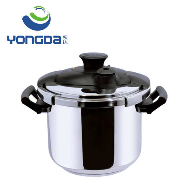 The clamp rotates to open and close the stainless steel pressure cooker