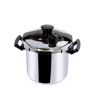 The clamp rotates to open and close the stainless steel pressure cooker