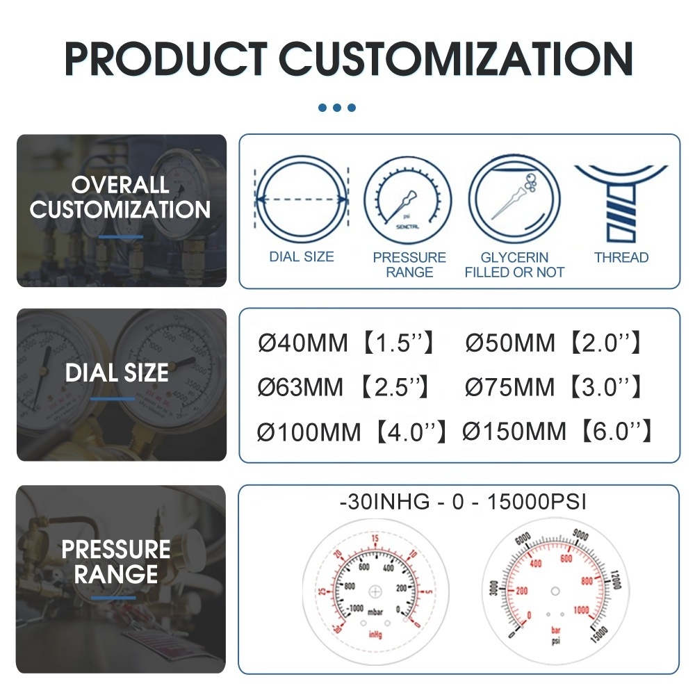 50mm Liquid Filled Oil Filled Anti-Vibration Pressure Gauge Copper Alloy Stainless Steel Case 1/4