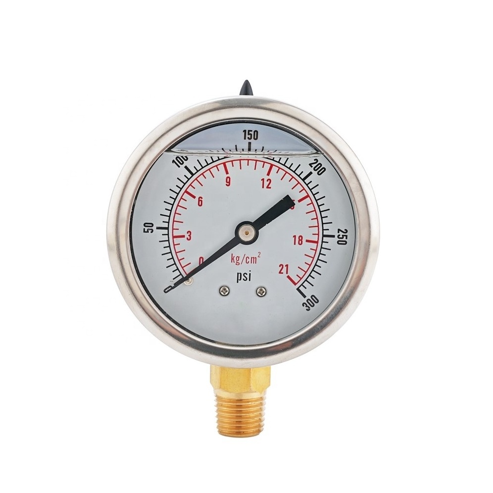 50mm Liquid Filled Oil Filled Anti-Vibration Pressure Gauge Copper Alloy Stainless Steel Case 1/4