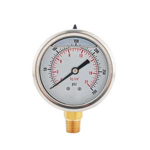 50mm Liquid Filled Oil Filled Anti-Vibration Pressure Gauge Copper Alloy Stainless Steel Case 1/4"NPT Lower Mount