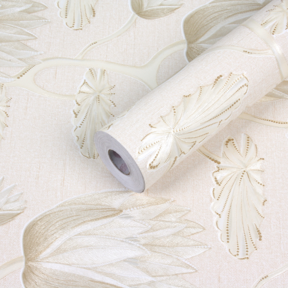 Jinyi Y61001 White Cream Chinoiserie Flower Peel and Stick Self-adhesive Thick Wall Paper Sticker Wallpaper