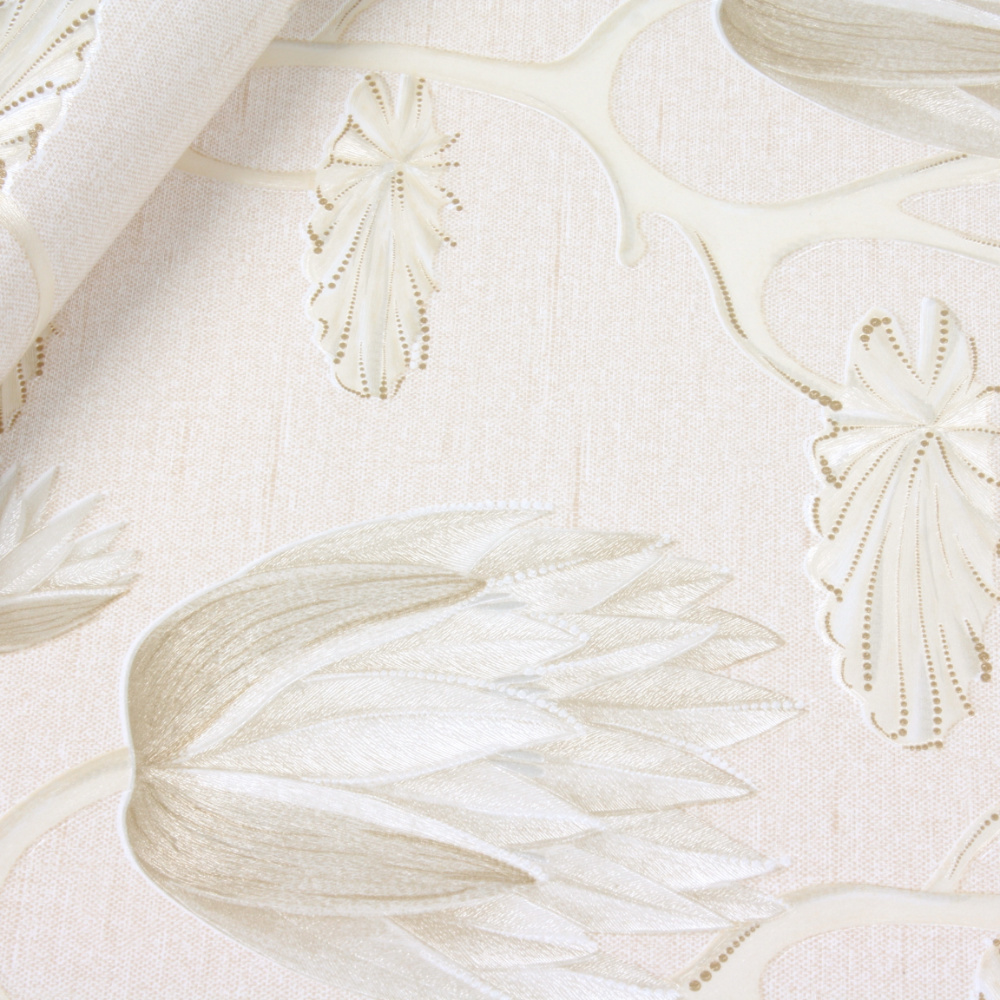 Jinyi Y61001 White Cream Chinoiserie Flower Peel and Stick Self-adhesive Thick Wall Paper Sticker Wallpaper